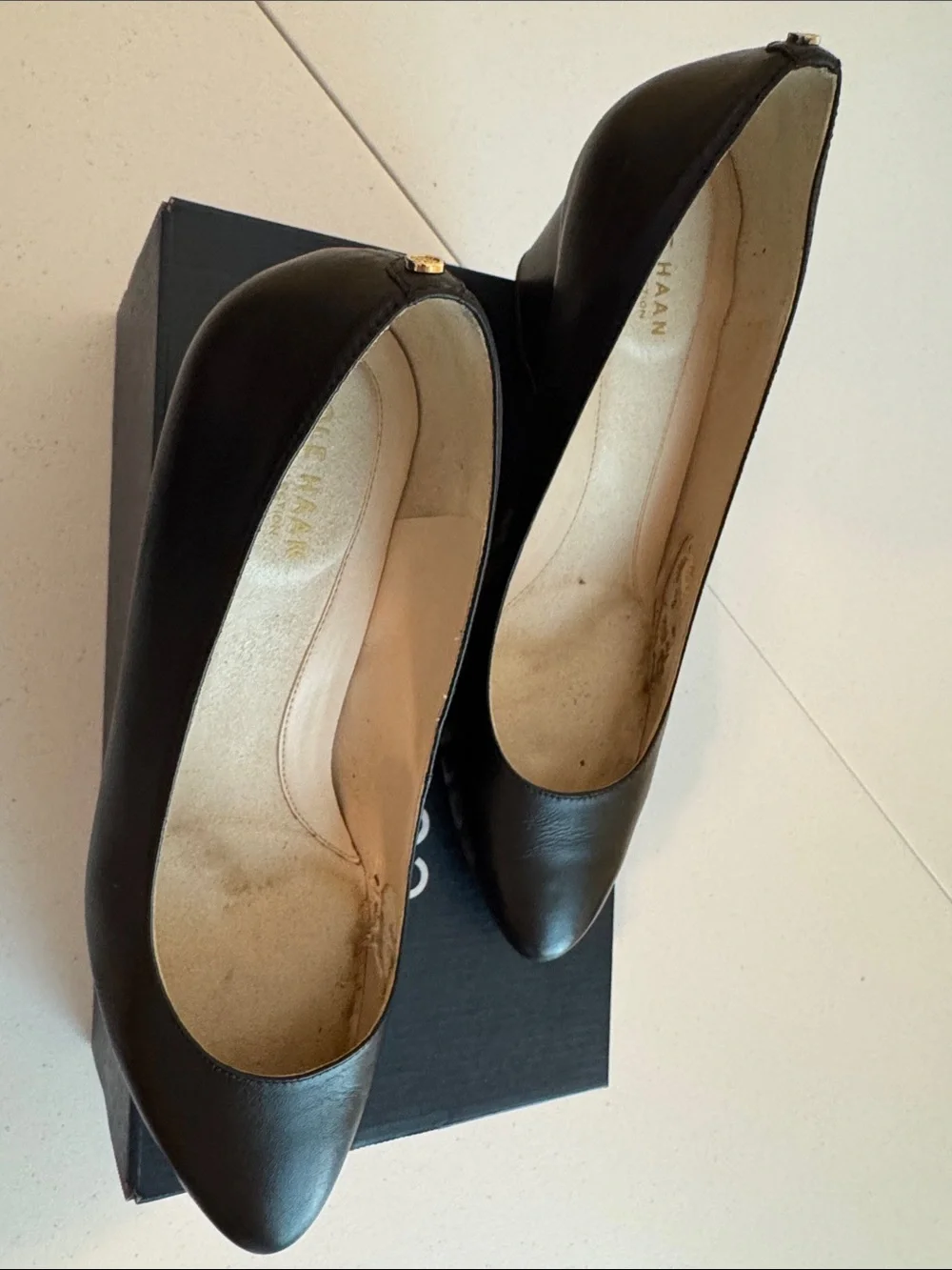 Cole Haan Black Leather Wedge Weatherproof Pumps